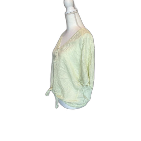 Vince Camuto 100% Linen Button Tie Front Blouse Light Green Size Large V Neck - Picture 4 of 9